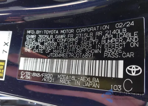 2024 Toyota Corolla Le z USA, uszkodzony, nr VIN JTDB4MEE7RJ016891